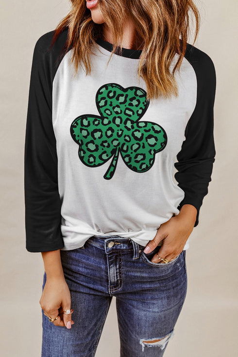 Black Leopard Spotted Clover St Patric T Shirt